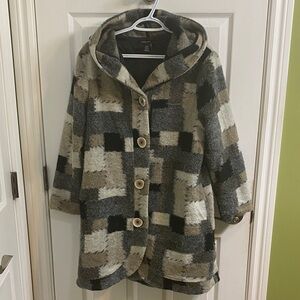 Alison Sheri Patchwork Design Wool Blend Hooded Coat Jacket Women’s Medium Fall